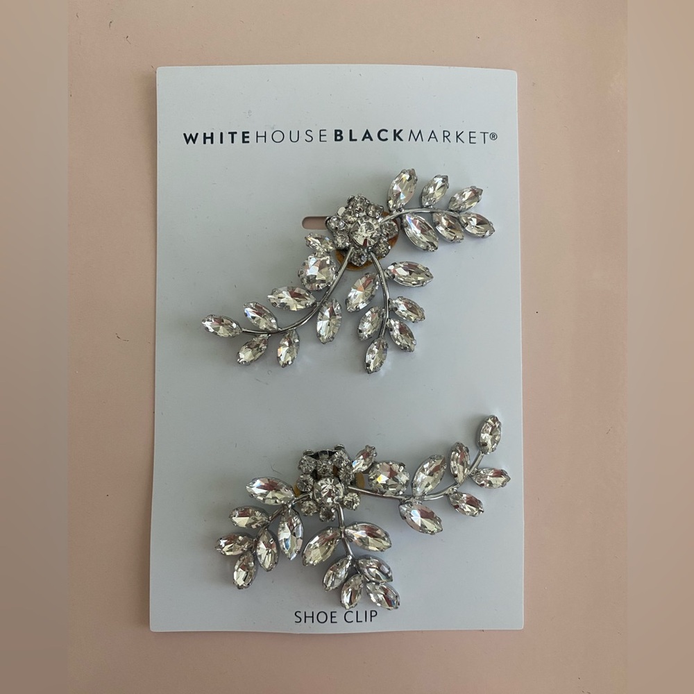 White House Black Market Rhinestone Silver Shoe Clips, NWT